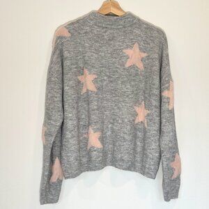 Caslon Jacquard Stars Mockneck Sweater Women's L Y2K oversized gray pink